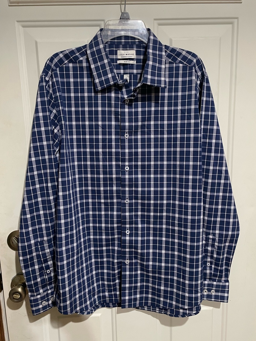 Lucky Brand Navy and White Plaid Button Down Shirt